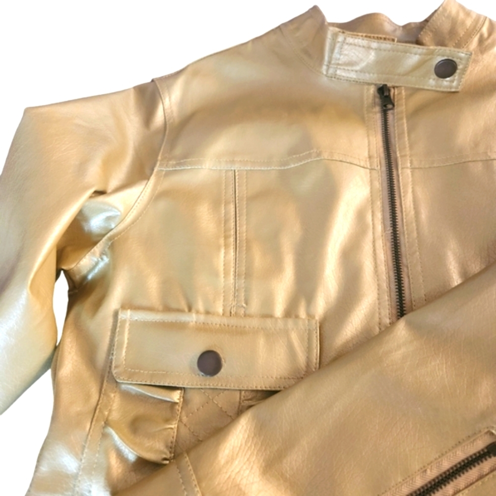 The Liberty Collection Women's Vegan Zip Up Leather Solid Gold Jacket - Picture 9 of 16